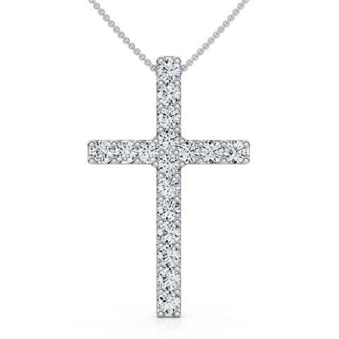 1Ct Diamond Cross Pendant 1 1/4" Tall Womens 14k Gold 18" Necklace Lab Grown