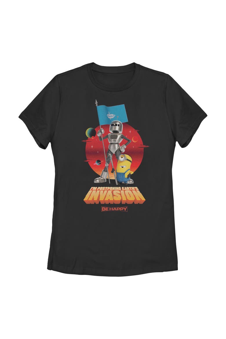 Junior's Minions & Monsters I'm Postponing Earth's Invasion  Graphic T-Shirt, Main, color, Black