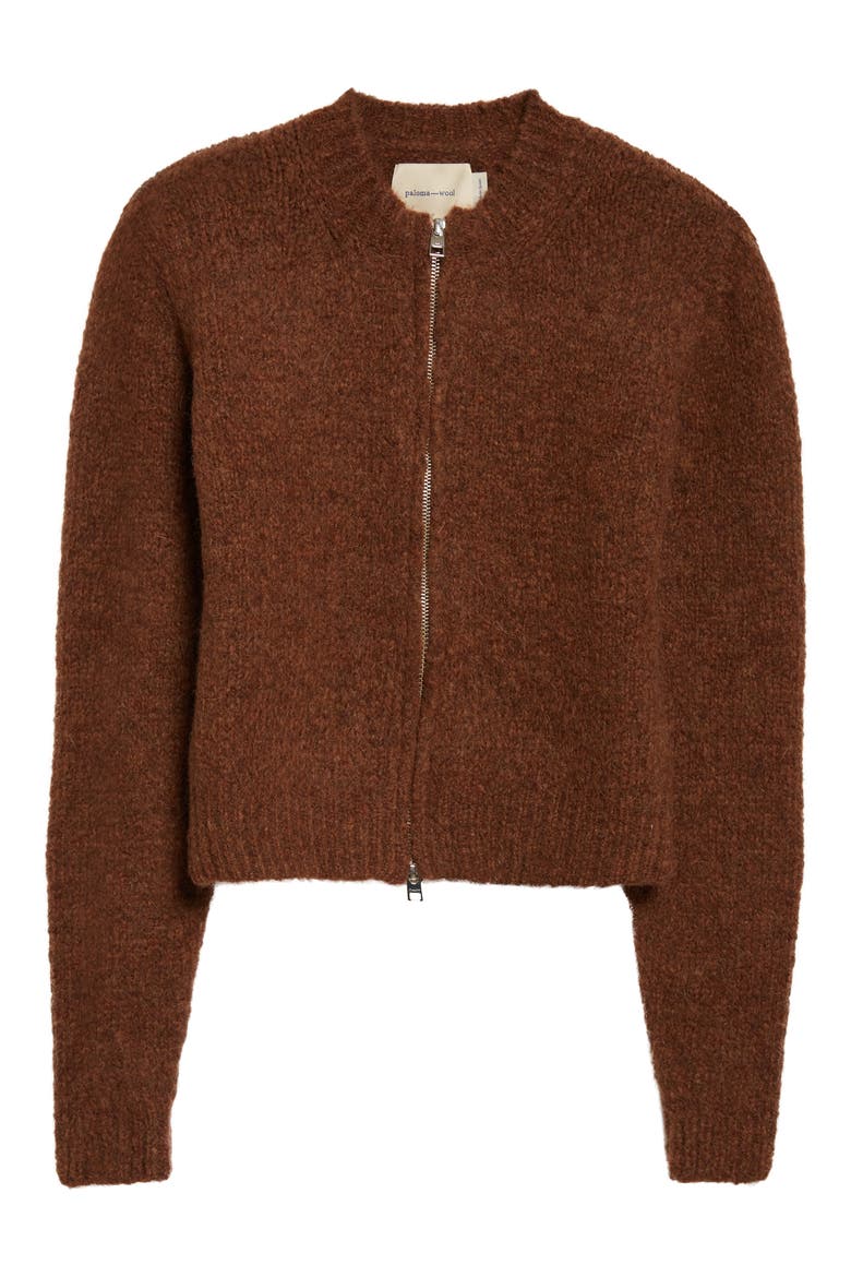 Hasta Luego Intarsia Wool & Alpaca Blend Full Zip Cardigan, Alternate, color, BROWN
