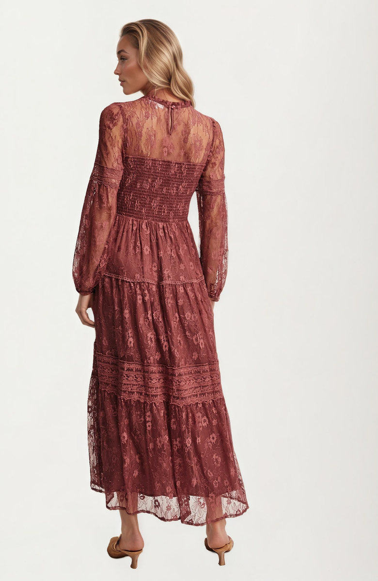 Knit and Lounge Long Sleeve Lace Tiered Maxi Dress, Alternate, color, 