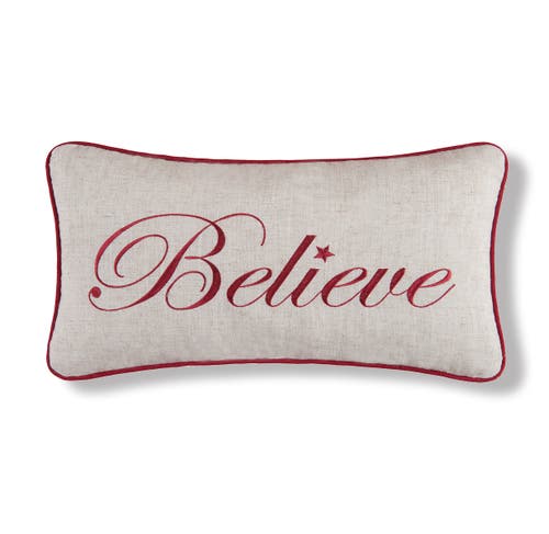 C&F Home "Believe" Cursive Script Cotton Blend Christmas Mini Accent Pillow 10" x 18.5" in Brown  product