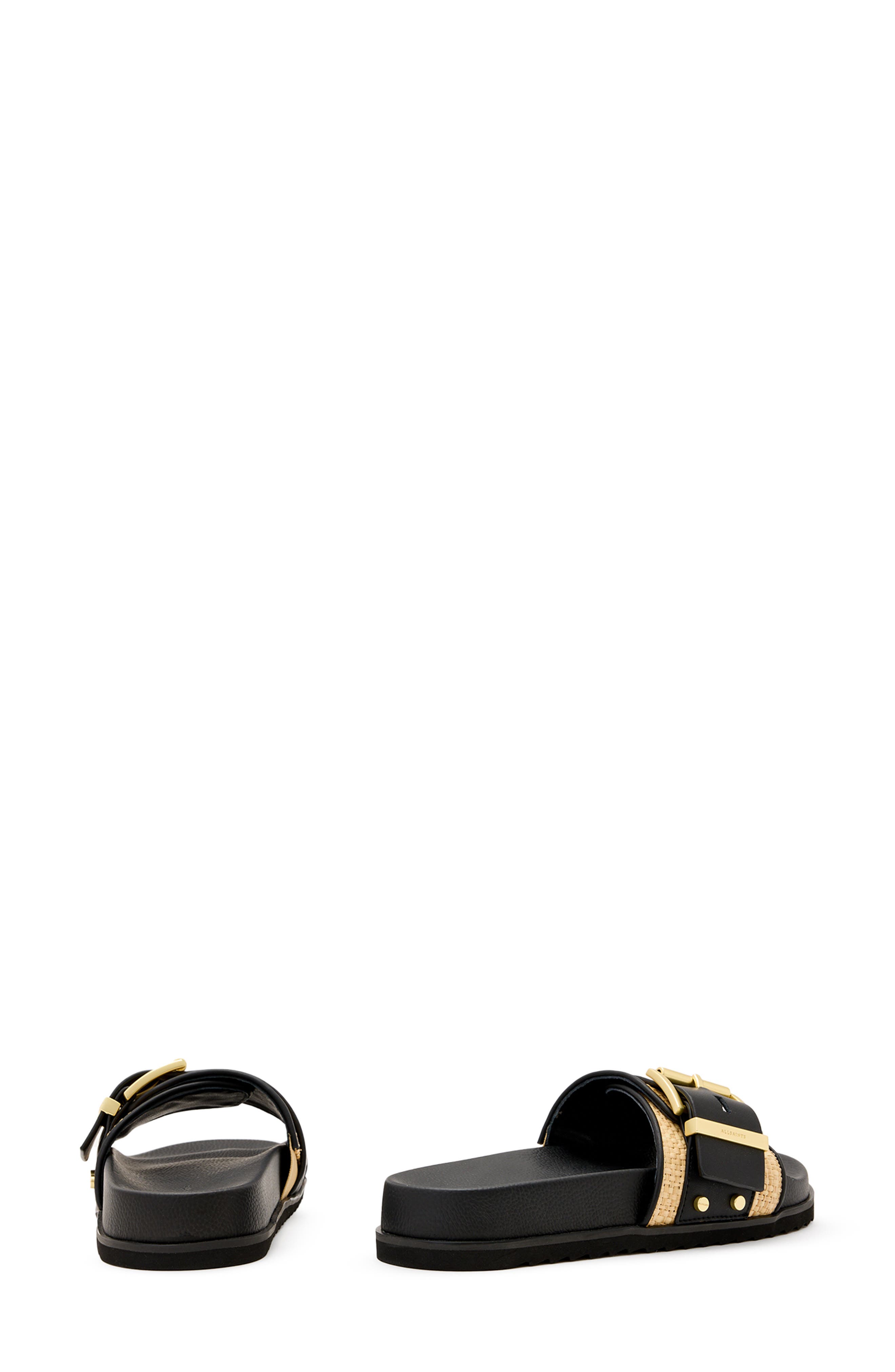AllSaints Ellie Raffia Stud Slide Sandal, Alternate, color, Natural/ Black