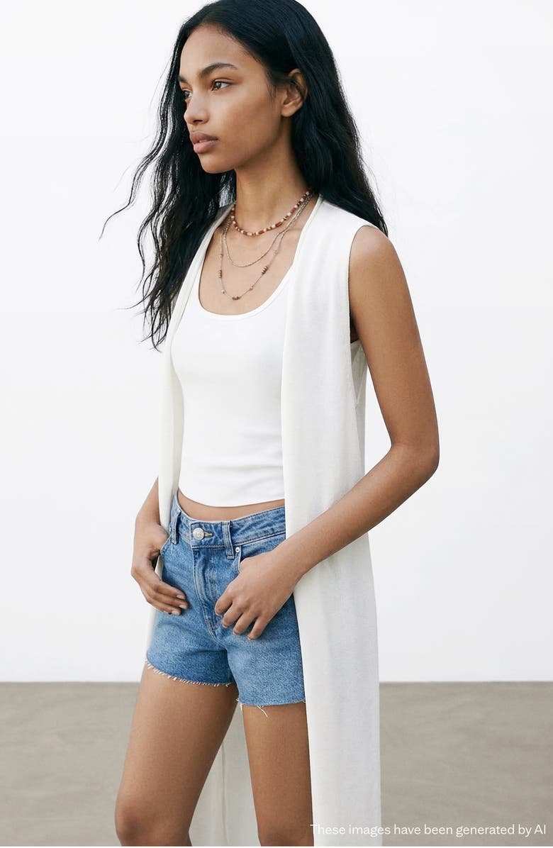 MANGO TEEN <p>Sleeveless Cotton Blend Longline Cardigan</p>, Alternate, color, Ecru