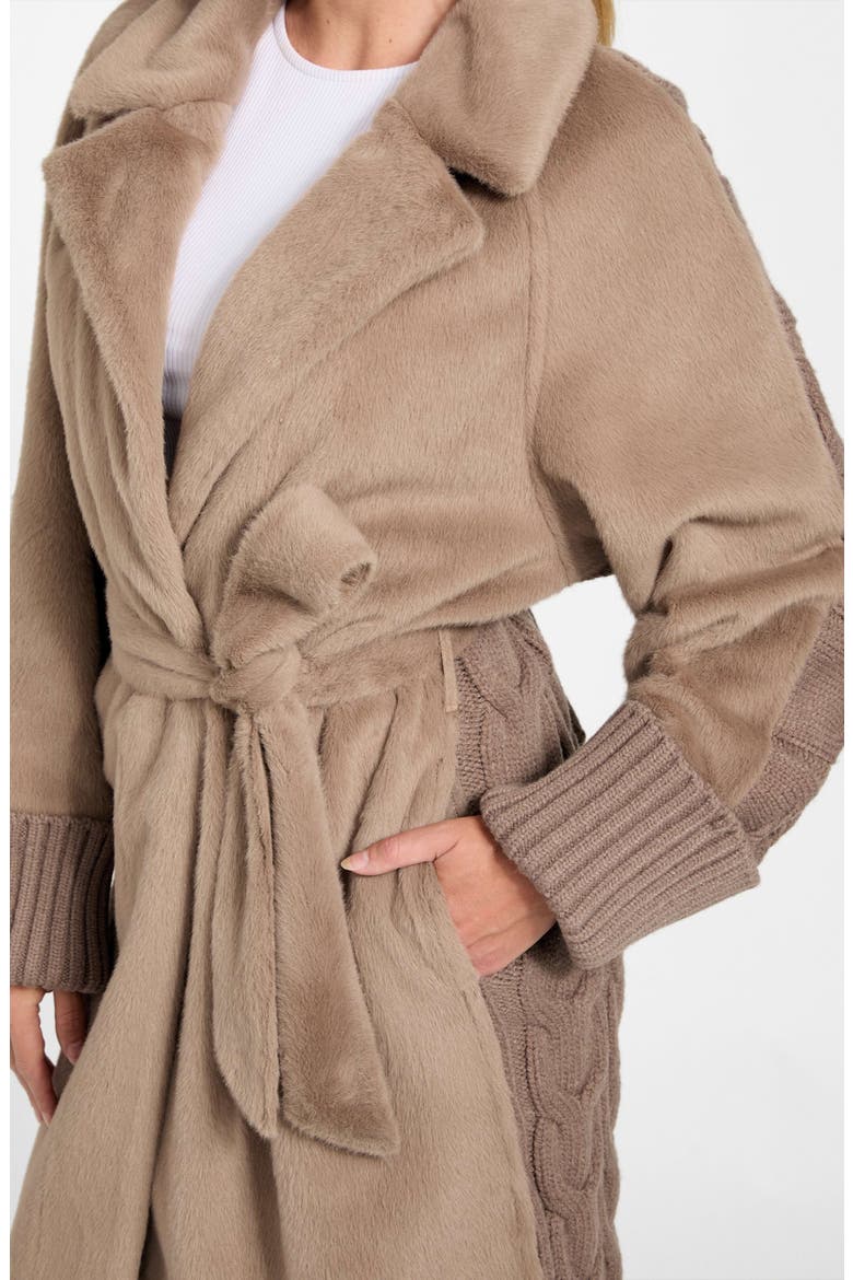 Lucrezia Faux Fur & Cable Knit Coat, Alternate, color, RUST