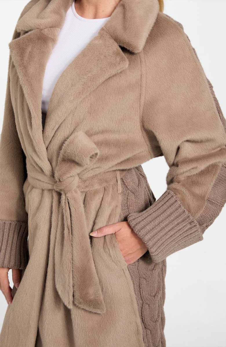 GUESS Lucrezia Faux Fur & Cable Knit Coat, Alternate, color, Rust