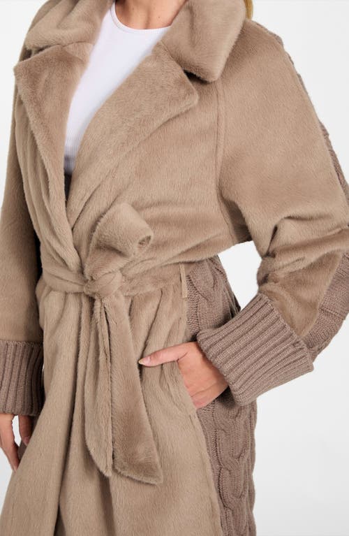 Guess Lucrezia Faux Fur & Cable Knit Coat In Brown