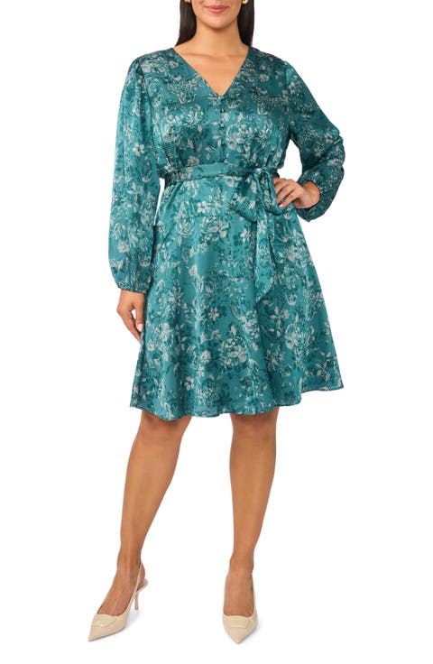 Long Sleeve Floral Print Fit & Flare Dress