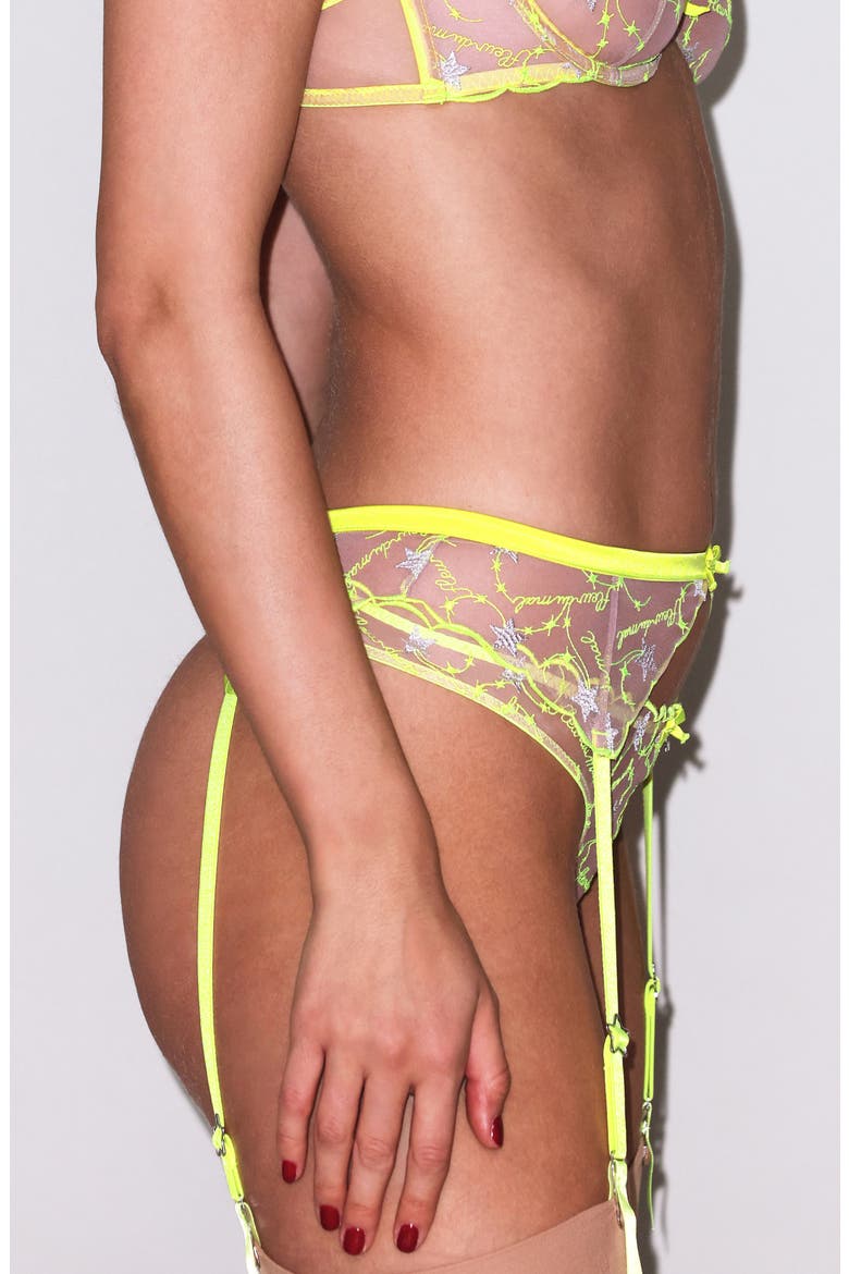 Etoile Embroidered Mesh Garter Belt, Alternate, color, NEON YELLOW