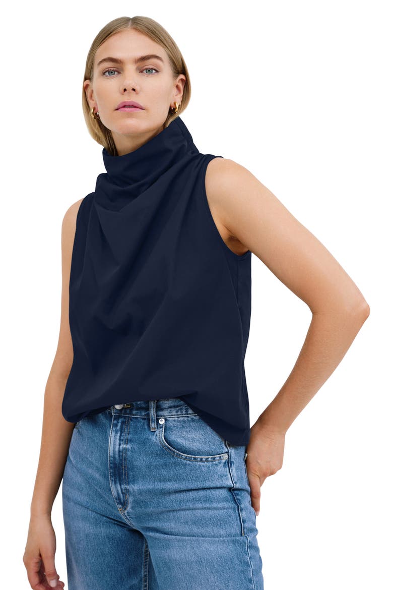 Minna Cowl Neck Cotton Top, Alternate, color, DEEP INDIGO