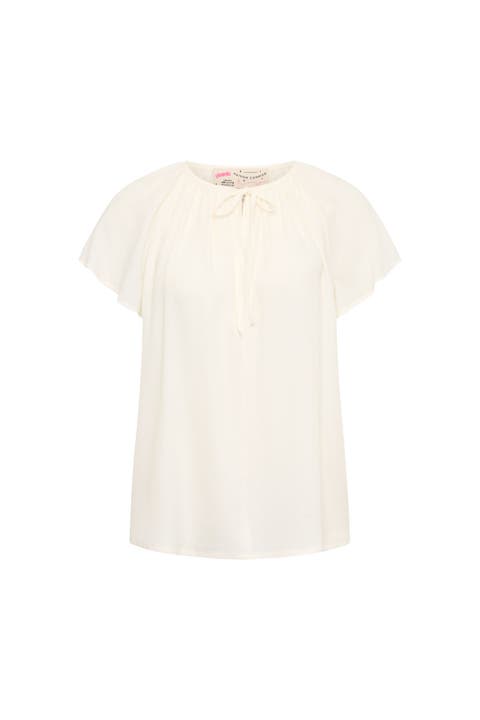 Silk Blend Cap Sleeve Blouse