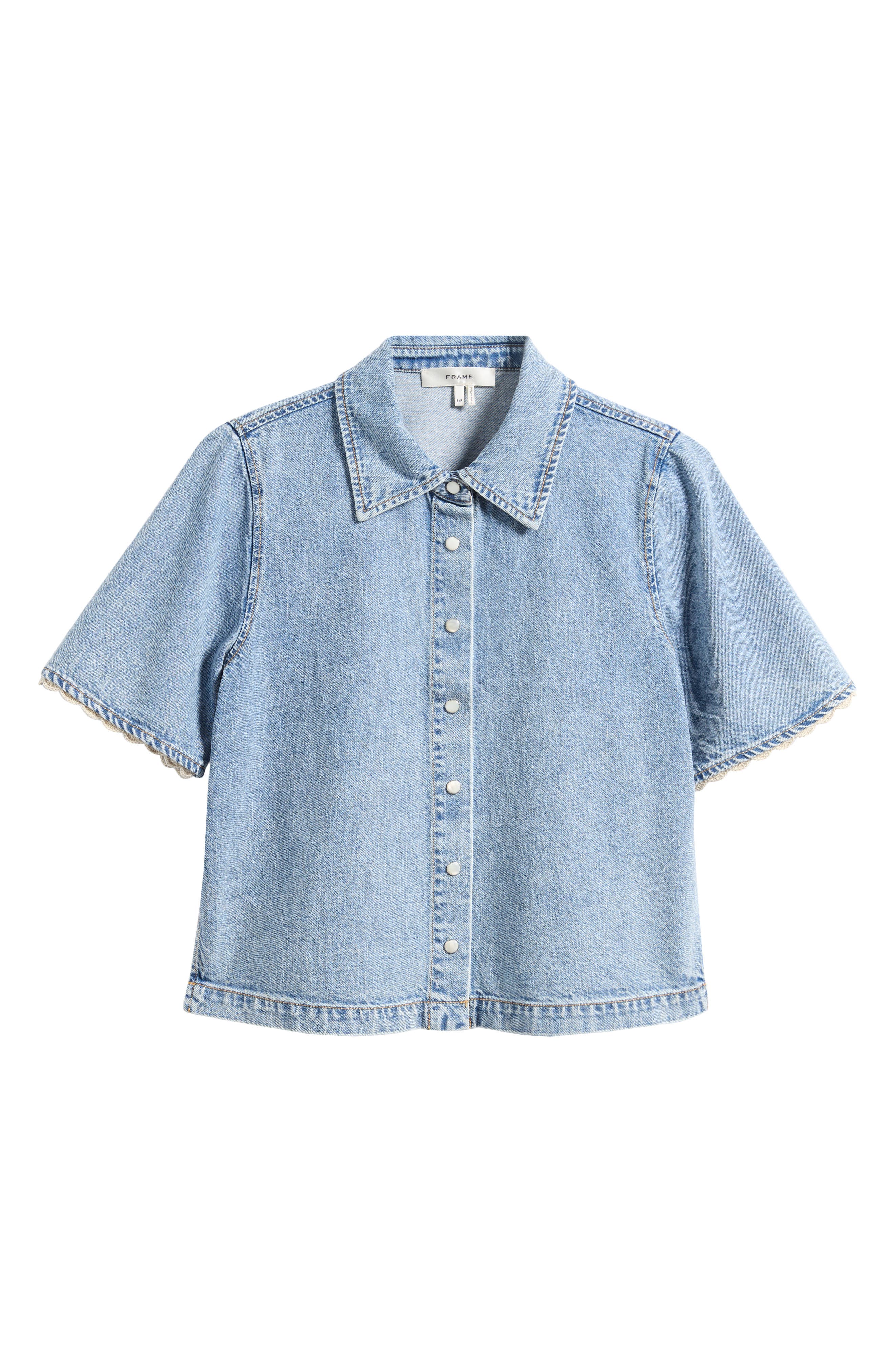 Denim Crochet Trim Button-Up Top