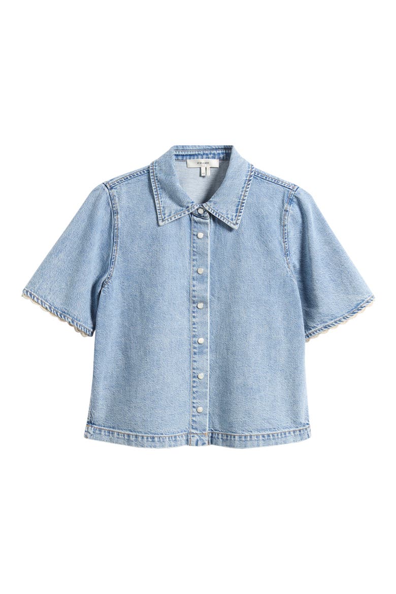 Denim Crochet Trim Button-Up Top, Alternate, color, LACEWING