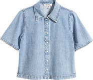 FRAME Denim Crochet Trim Button-Up Top