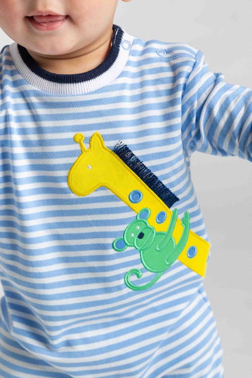 Florence Eiseman Stripe Knit Longall With Giraffe And Monkey In Blue