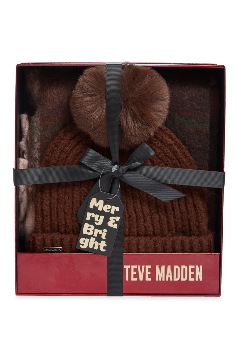 Ribbed 2-Piece Beanie & Scarf, Main, color, CHOCOLATE