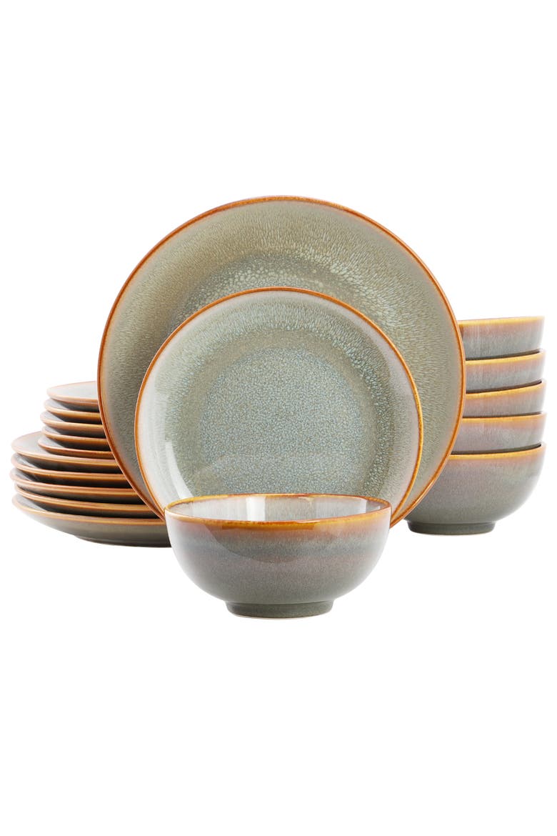 18 Piece Round Stoneware Dinnerware Set in Light Blue, Main, color, Blue