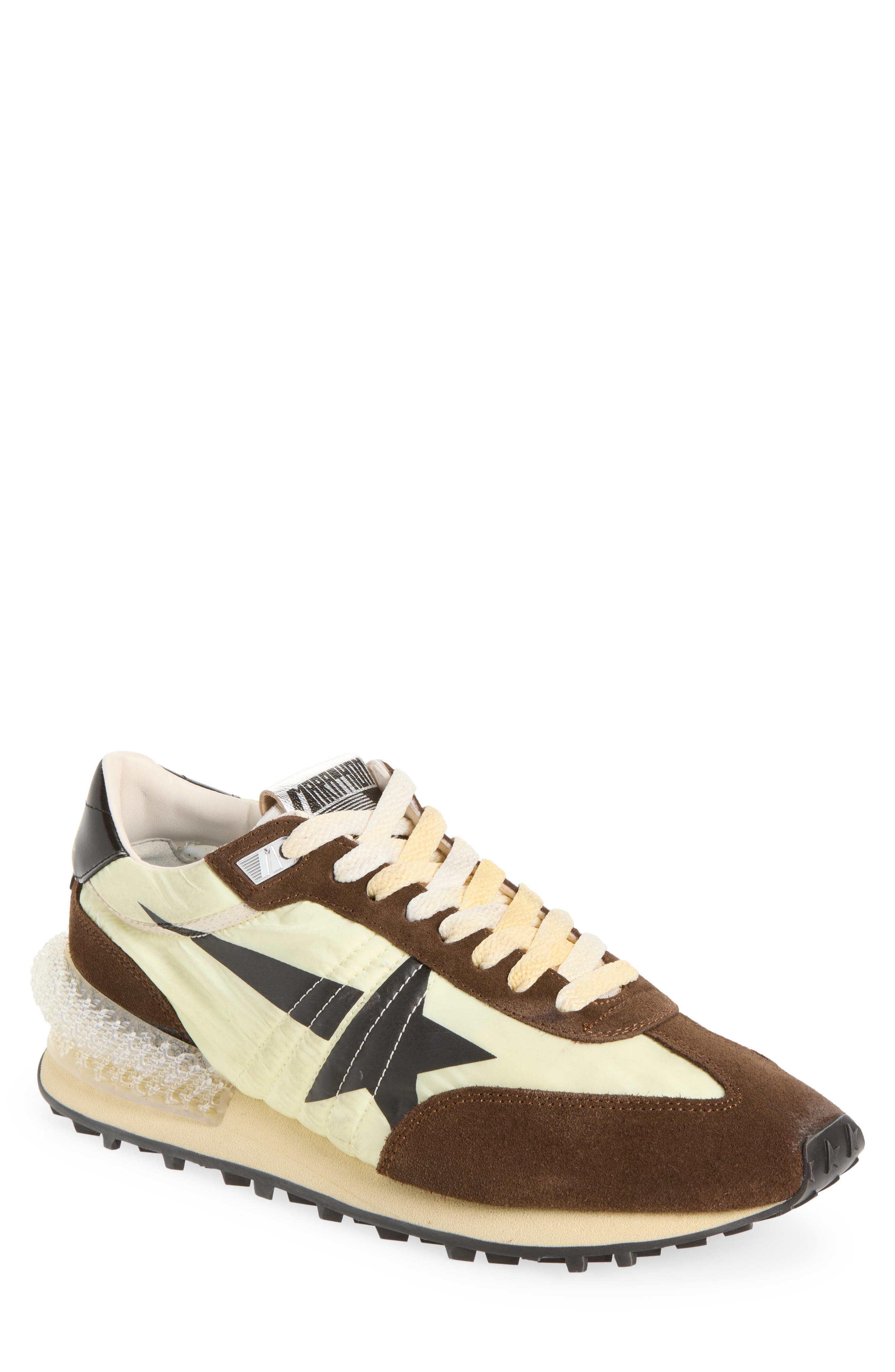 Spur Running Marathon Sneaker, Main, color, LIME YELLOW/ BROWN/ BLACK
