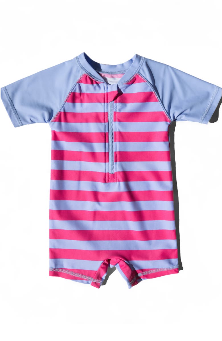 Leveret Baby One-Piece Rashguard, UPF 50+ Sun Protection Swimwear, Alternate, color, Striped Purple & Denim