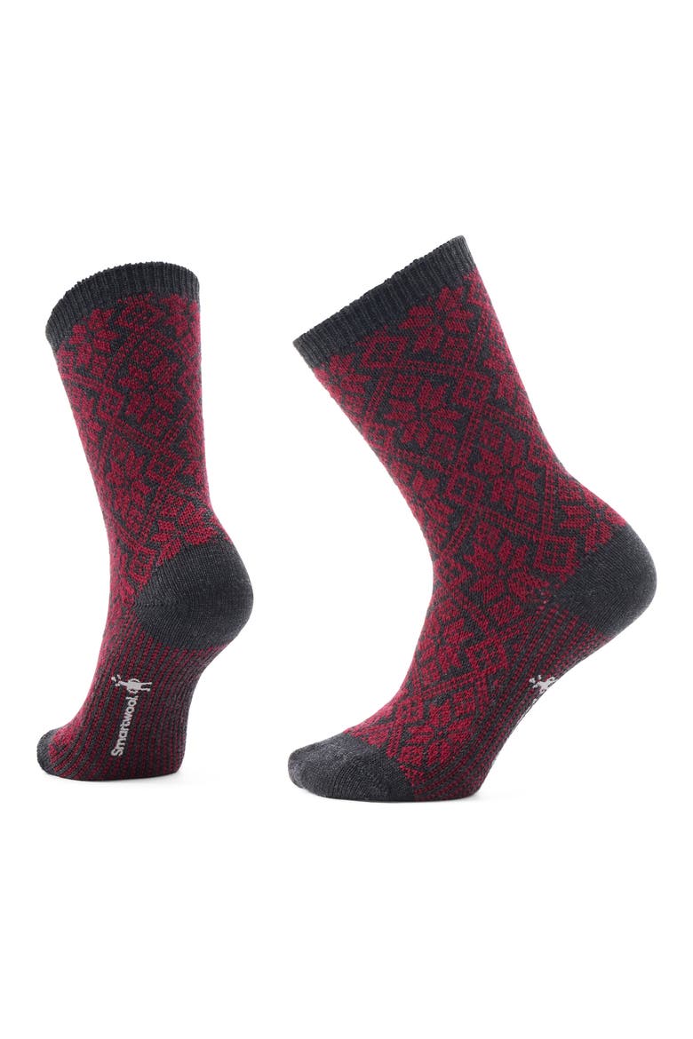 Everyday Traditional Snowflake Merino Wool Blend Crew Socks, Main, color, TIBETAN RED