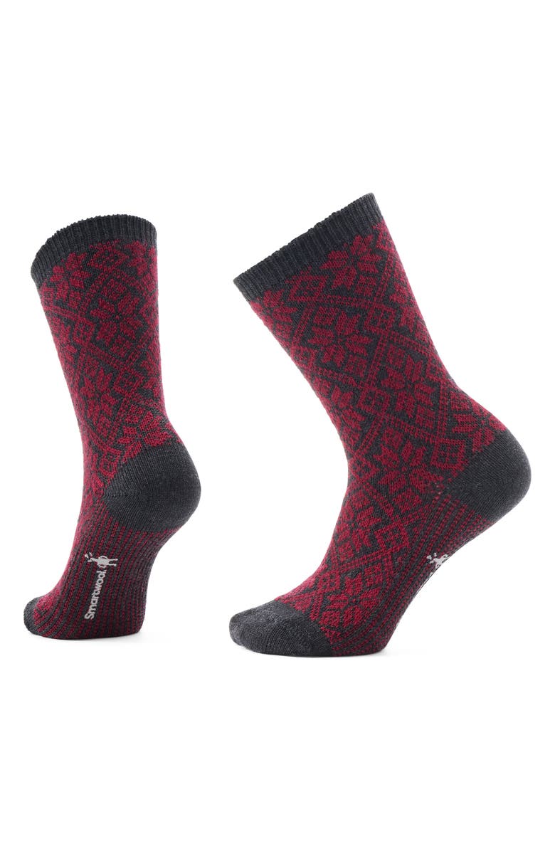 Smartwool Everyday Traditional Snowflake Merino Wool Blend Crew Socks, Main, color, Tibetan Red