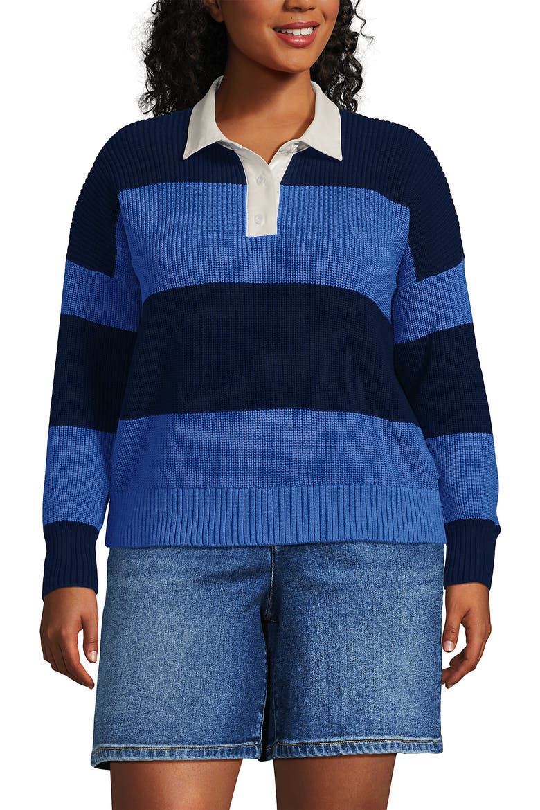 Drifter Rugby with Woven Collar Sweater, Main, color, Muted Cobalt Blue/Navy Rugby