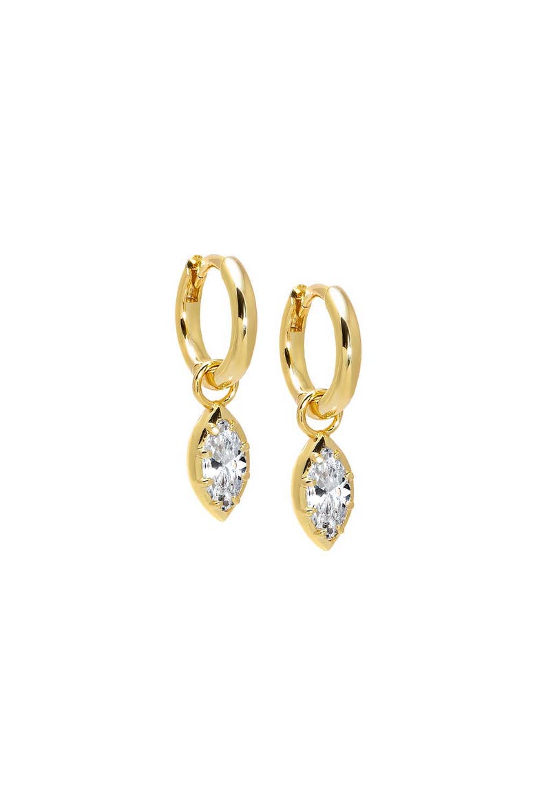 CZ Marquise Bezel Dangling Huggie Earring, Main, color, Gold