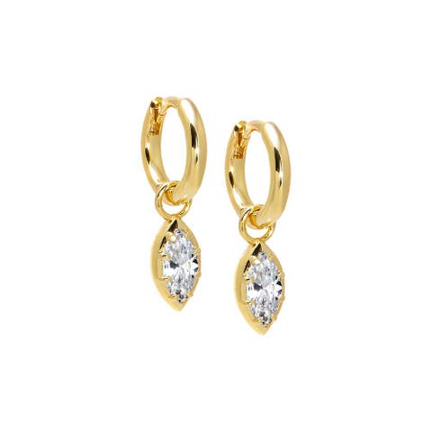 CZ Marquise Bezel Dangling Huggie Earring