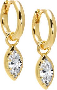 BY ADINA EDEN CZ Marquise Bezel Dangling Huggie Earring