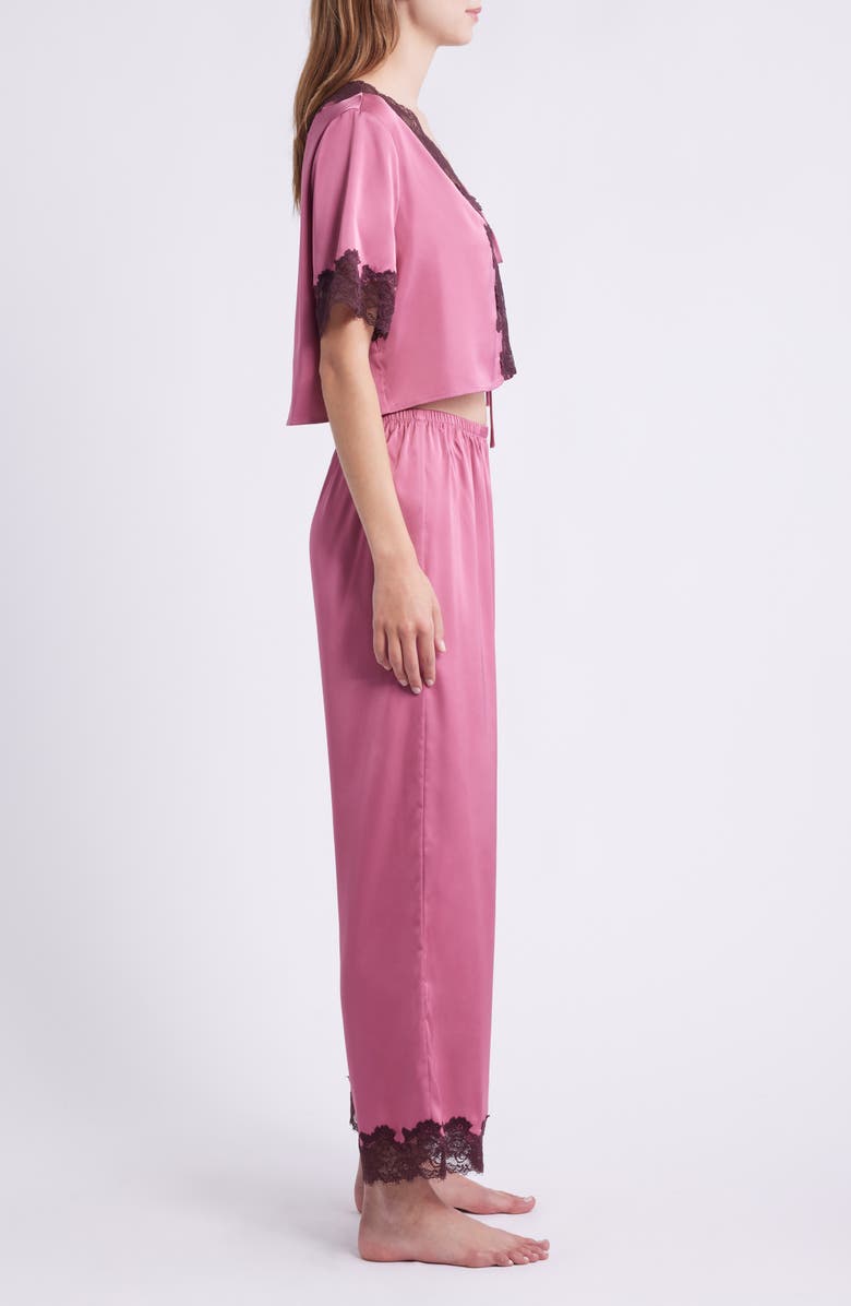 Open Edit Lace Trim Stretch Satin Crop Pajamas, Alternate, color, Pink Heather