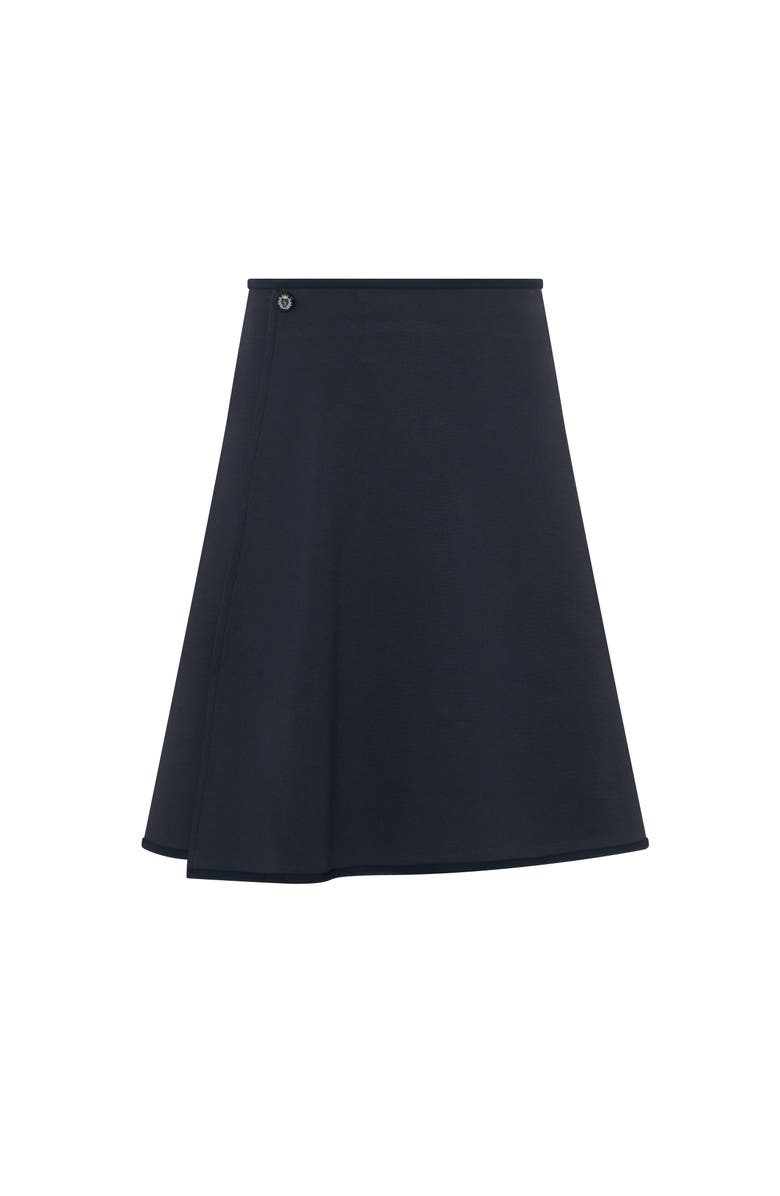 Charlotte & George Ponte Flare Faux Wrap Skirt with Adjustable Elastic Waist, Main, color, Ink