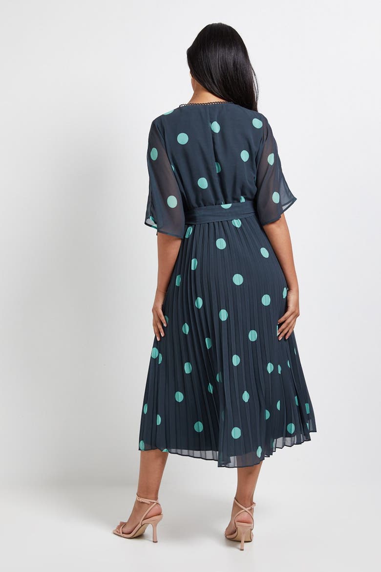 Petite Spot Pleated Midi Dress, Alternate, color, Green
