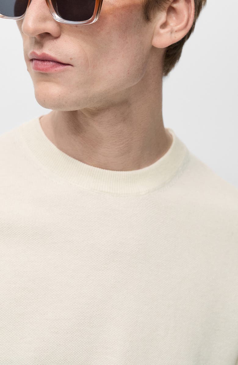 MANGO Short Sleeve Crewneck Sweater, Alternate, color, Ivory White