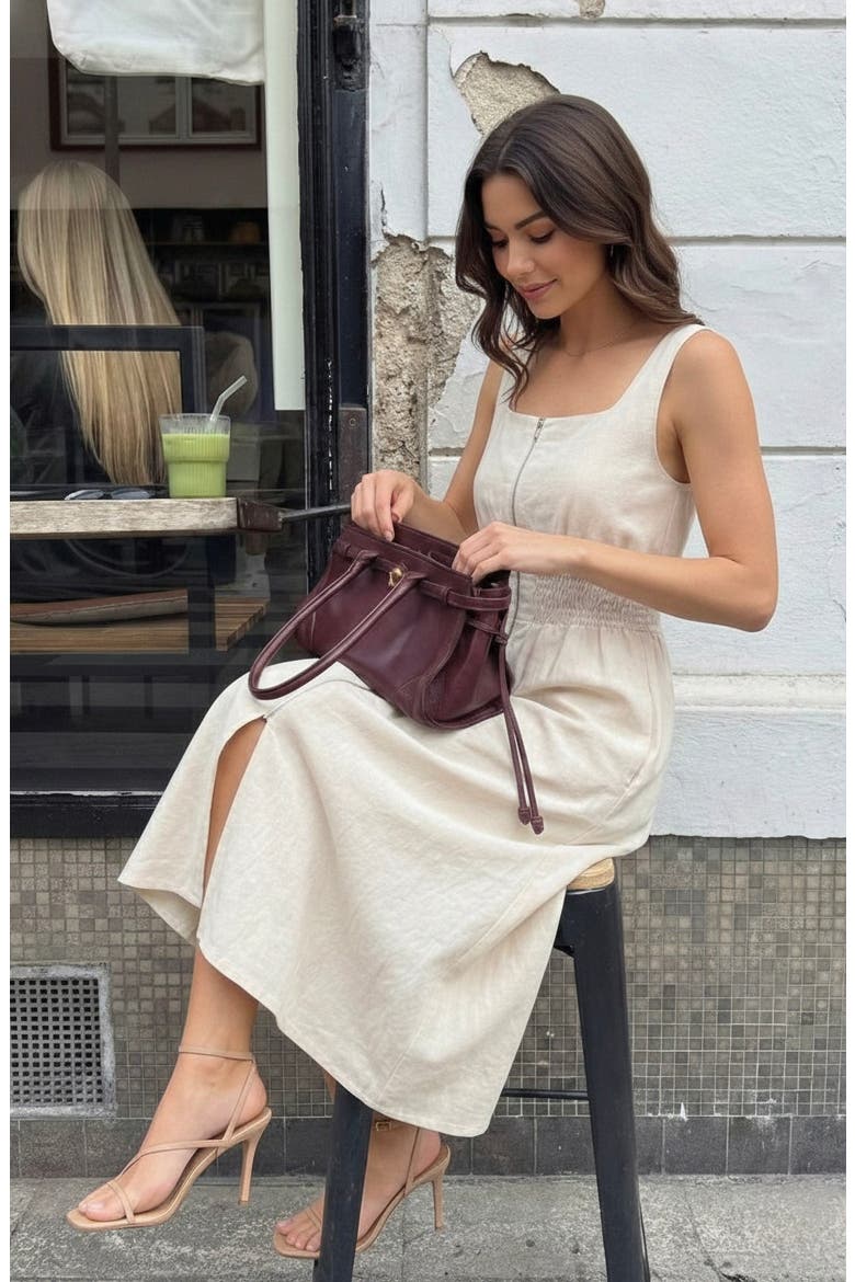 Sleeveless Smocked Front Zip Midi Dress, Alternate, color, Cream