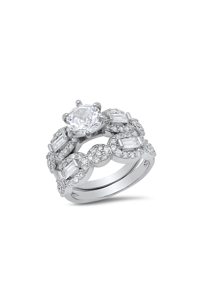 Round Simulated Diamond Pavé Stacked Ring, Main, color, SILVER