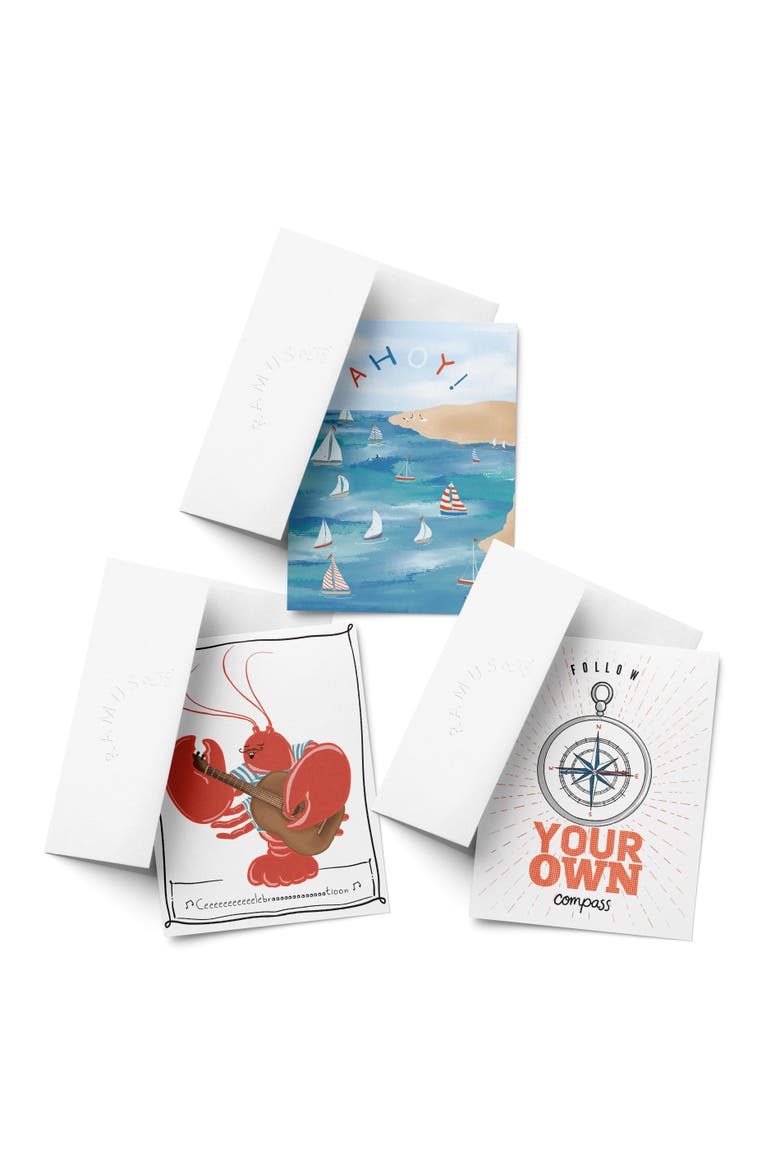 Celebration/Graduation Assorted Greeting Card Pack (3ct) "Lobster, Sailboats, Compass", Main, color, Multi-Pack