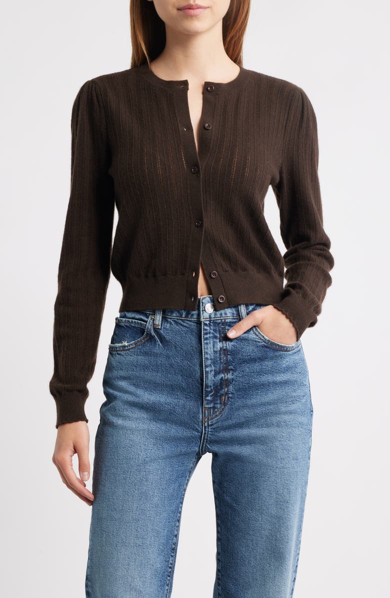 FRAME The Ladder Pointelle Cashmere Cardigan, Main, color, Coffee