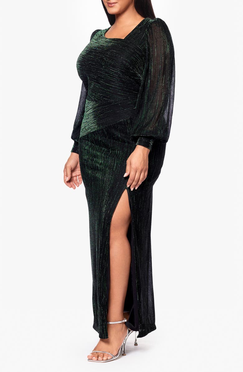 Betsy & Adam Metallic Pleat Long Sleeve Gown, Alternate, color, 