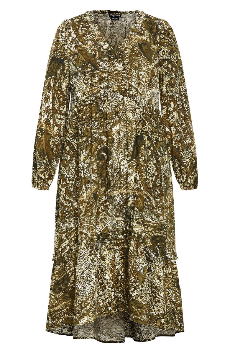 City Chic Gaia Long Sleeve Tiered Maxi Dress, Alternate, color, Olive Paisley