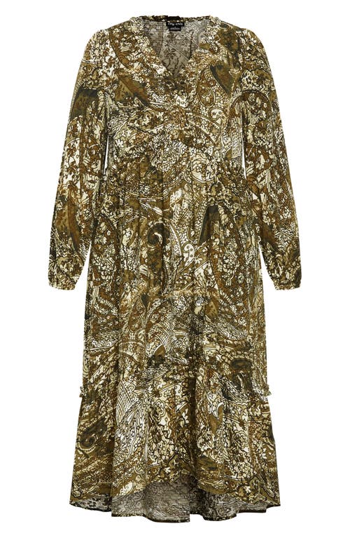 City Chic Arya Print Long Sleeve Maxi Dress In Green