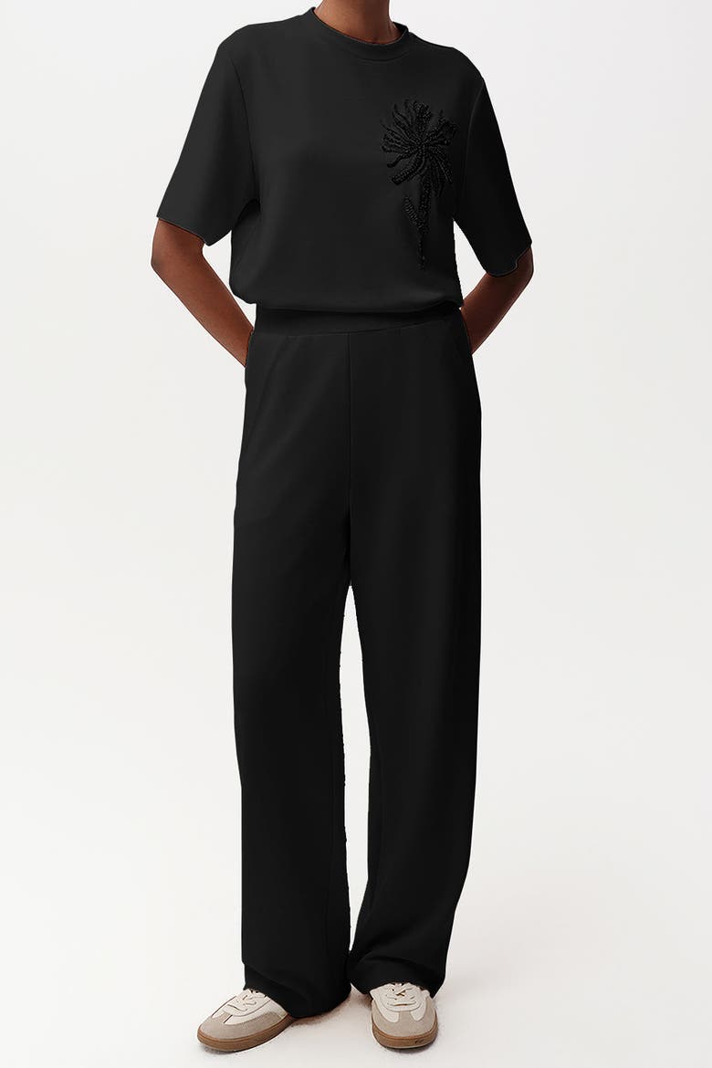 Shayna K Pants Wide Leg Knit Trousers, Alternate, color, Black