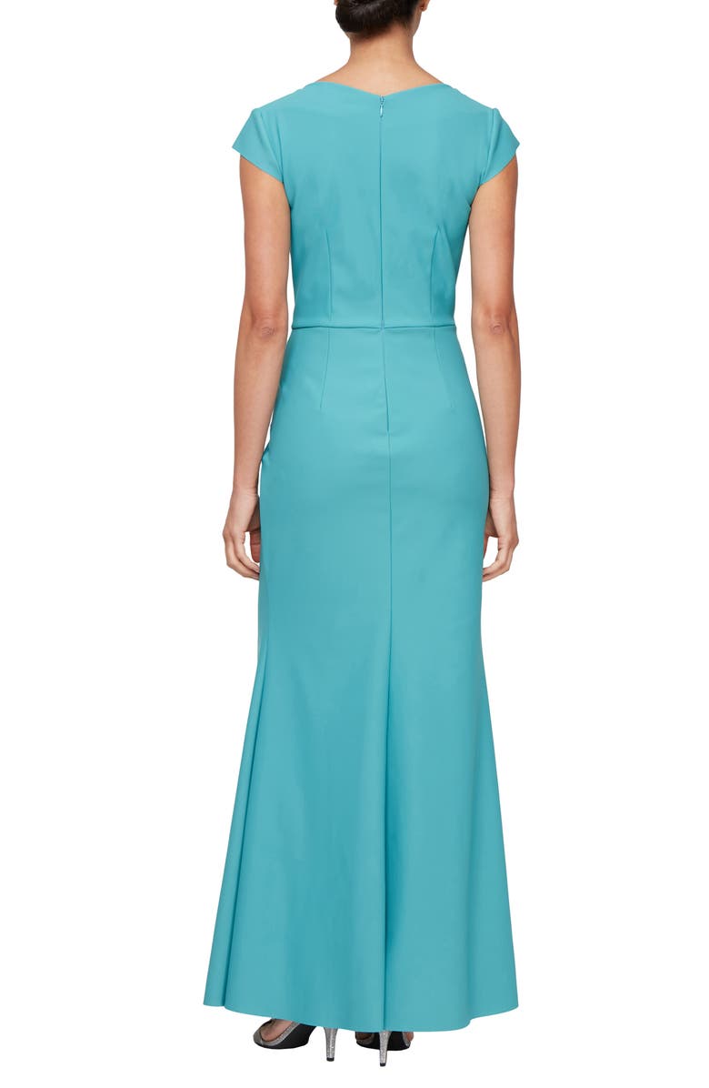 Alex Evenings Contour Collection Side Ruffle V-Neck Gown, Alternate, color, Teal