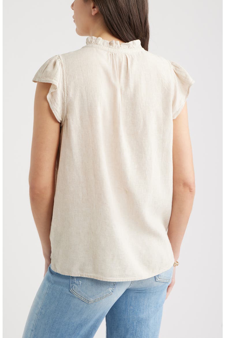 Linen Blend Flutter Sleeve Popover Top, Alternate, color, FLAX