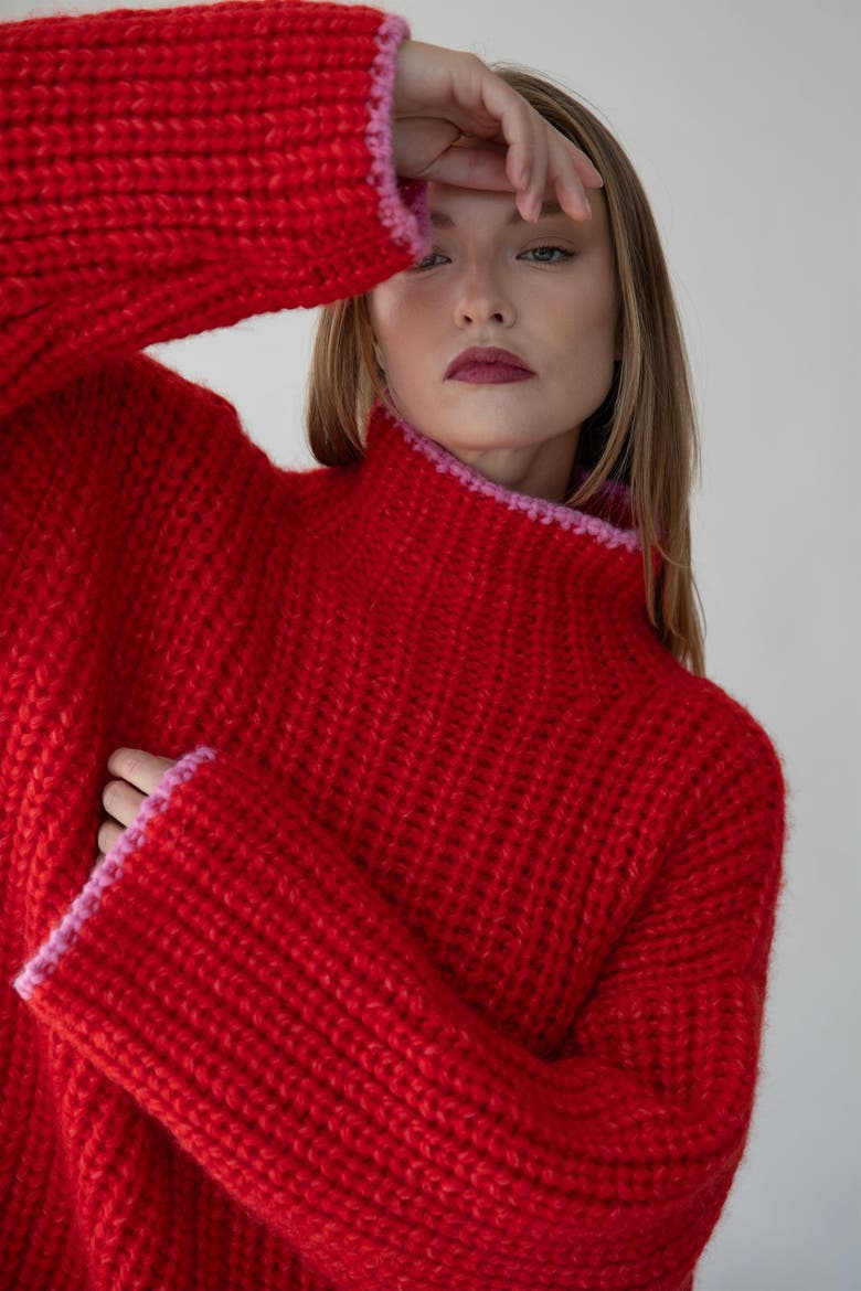 Sylvie Handknit Pullover, Alternate, color, SCARLETT
