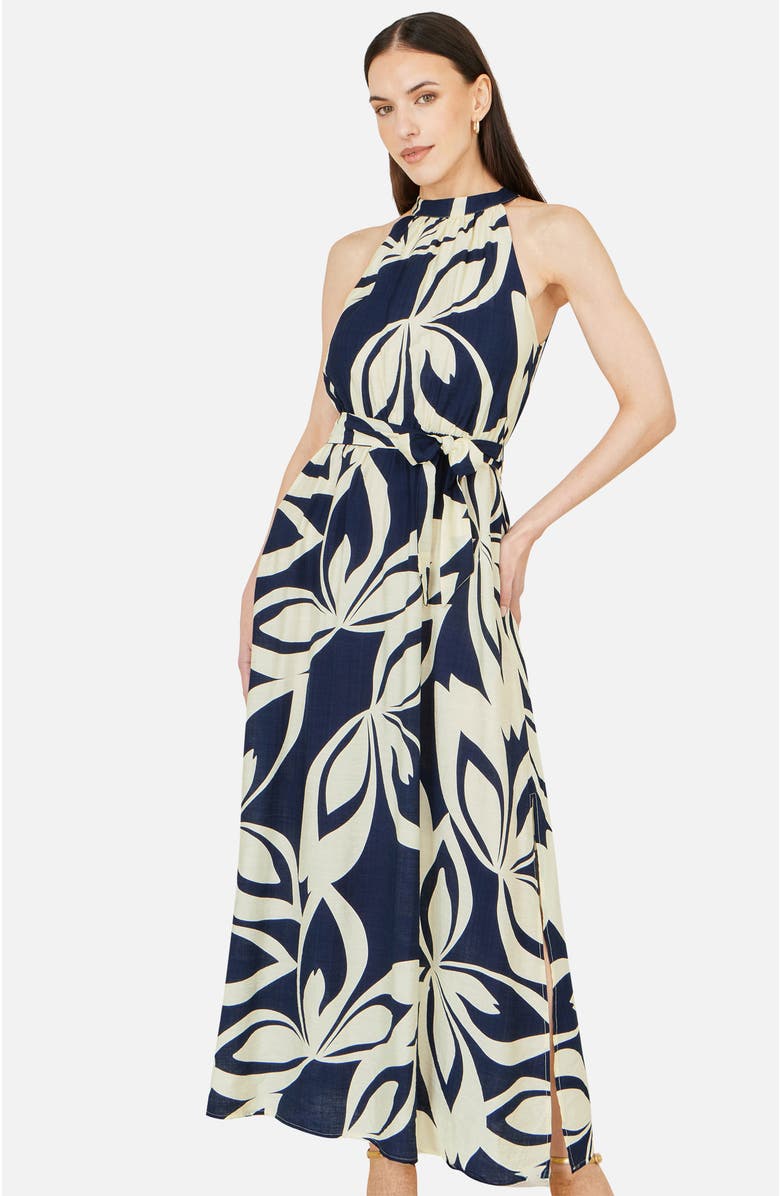 Yumi Geo Swirl Print Halter  Maxi Dress, Alternate, color, Navy