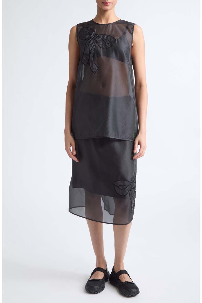 Alba Bow Appliqué Silk Blend Organza Top, Alternate, color, BLACK