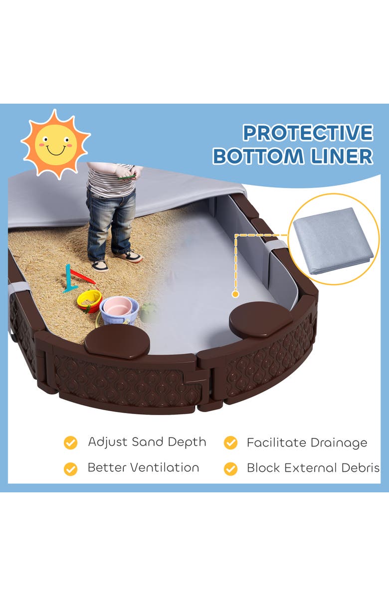 Qaba Kids Sandbox with Cover, Built-in Seating & Bottom Liner, Alternate, color, Brown