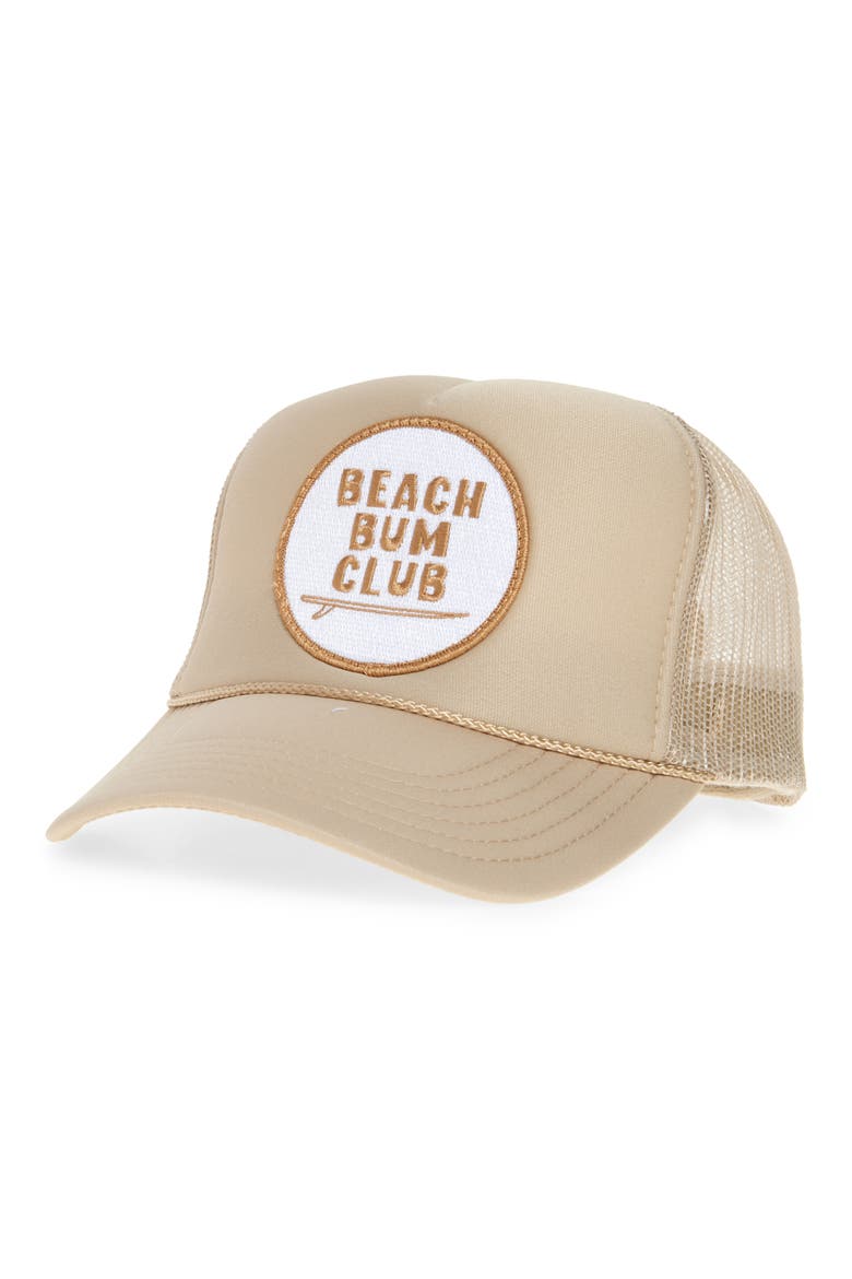 Beach Bum Club Patch Trucker Hat, Main, color, TAN