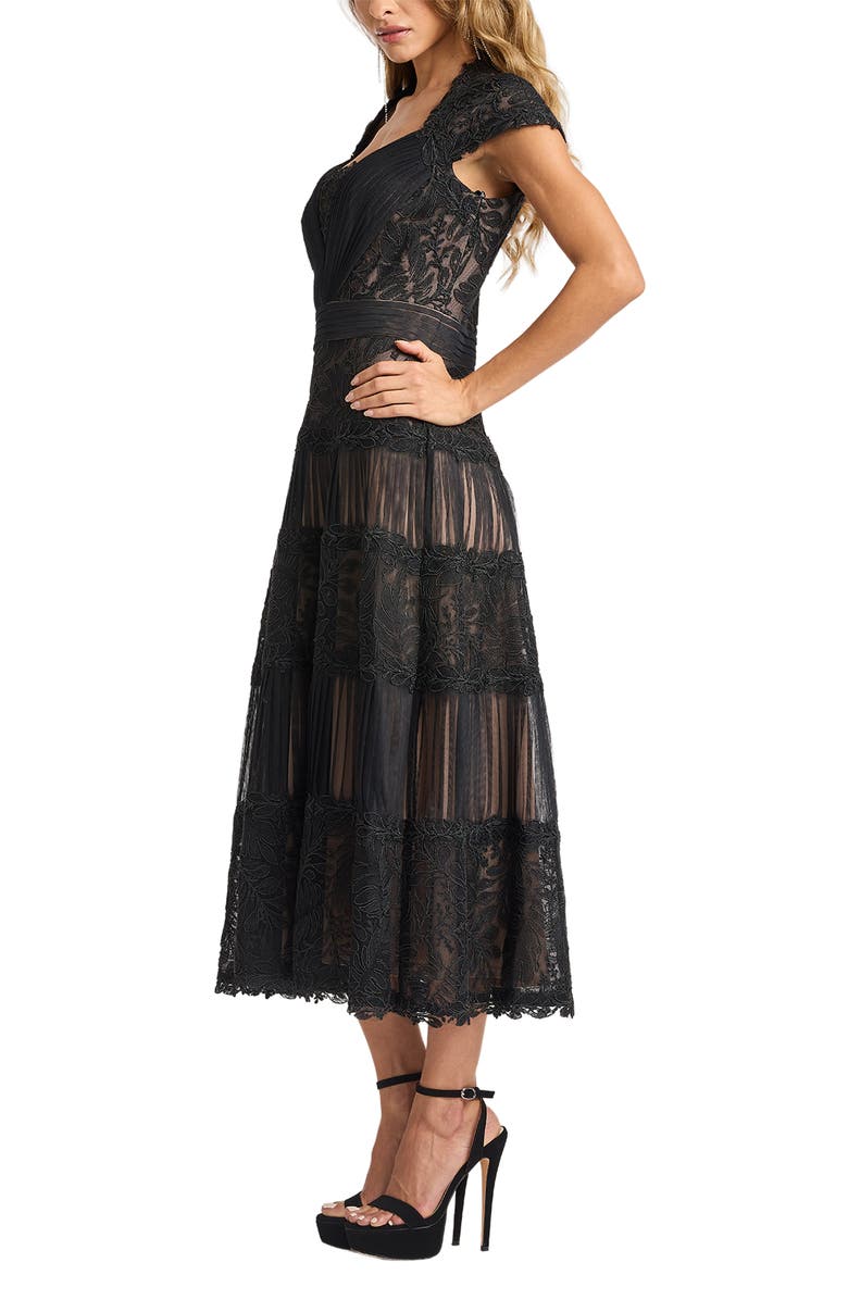 Tadashi Shoji Pintuck Pleat Embroidery Detail Cocktail Midi Dress, Alternate, color, 