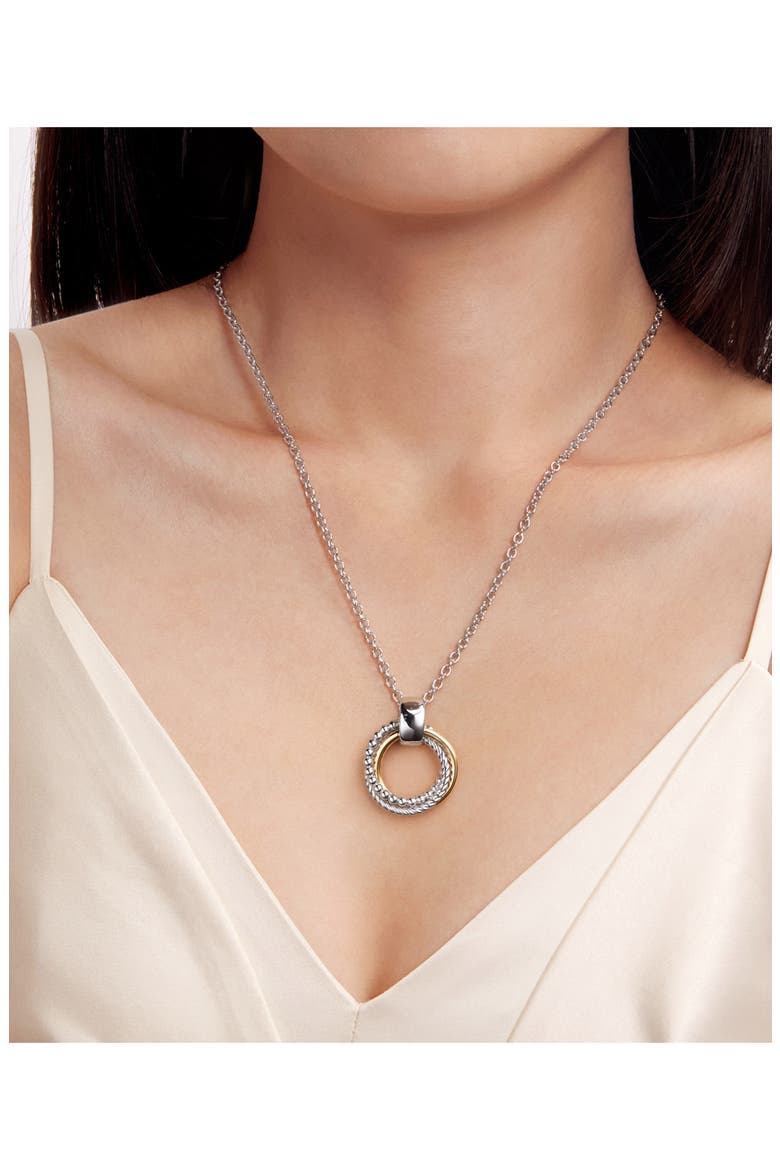 Layered Circle Pendant Necklace, Alternate, color, SILVER/ 14K YELLOW GOLD