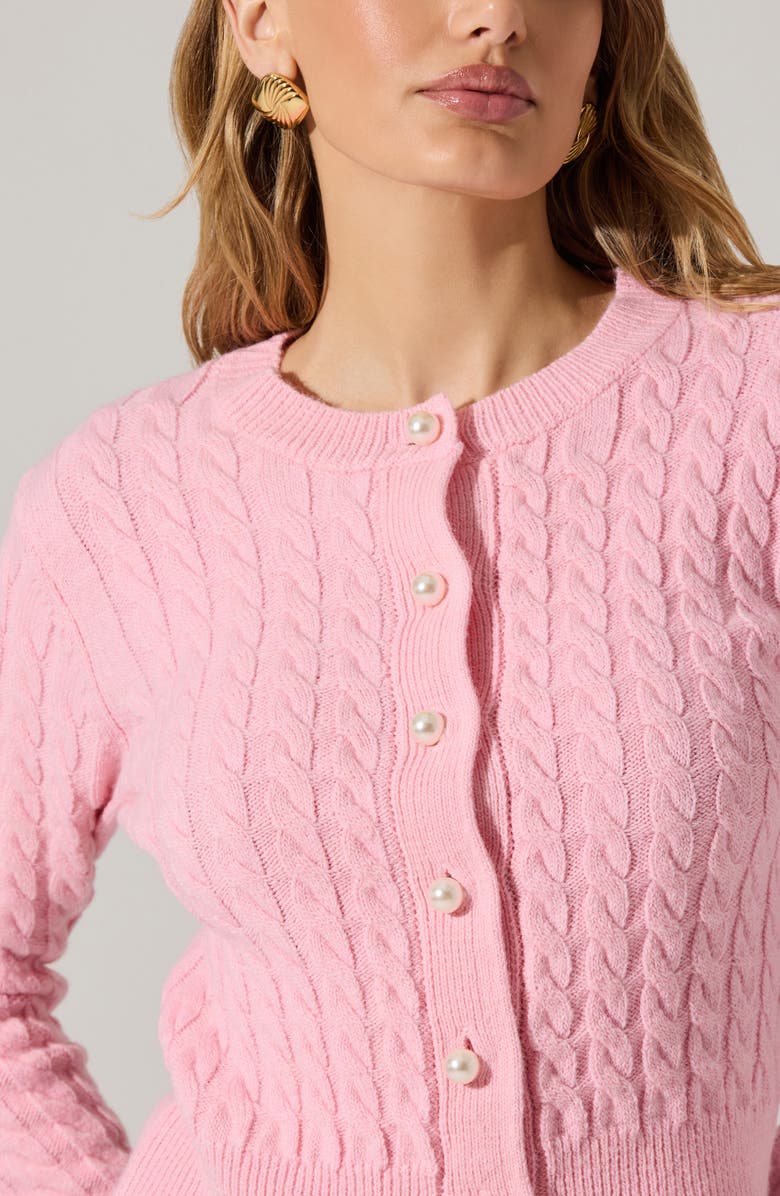ASTR the Label Cable Stitch Cardigan, Alternate, color, Pink